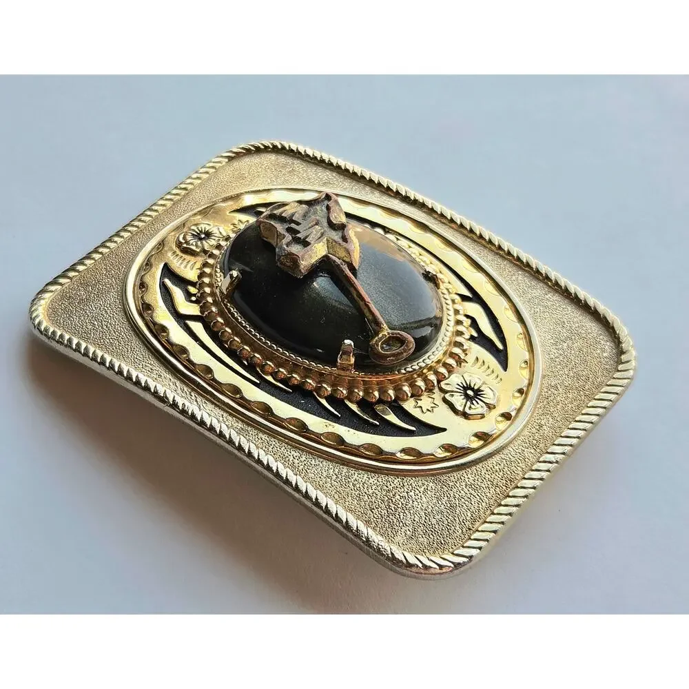 VFW Texas Belt Buckle Brass Gold Tone Veterans of Foreign Wars